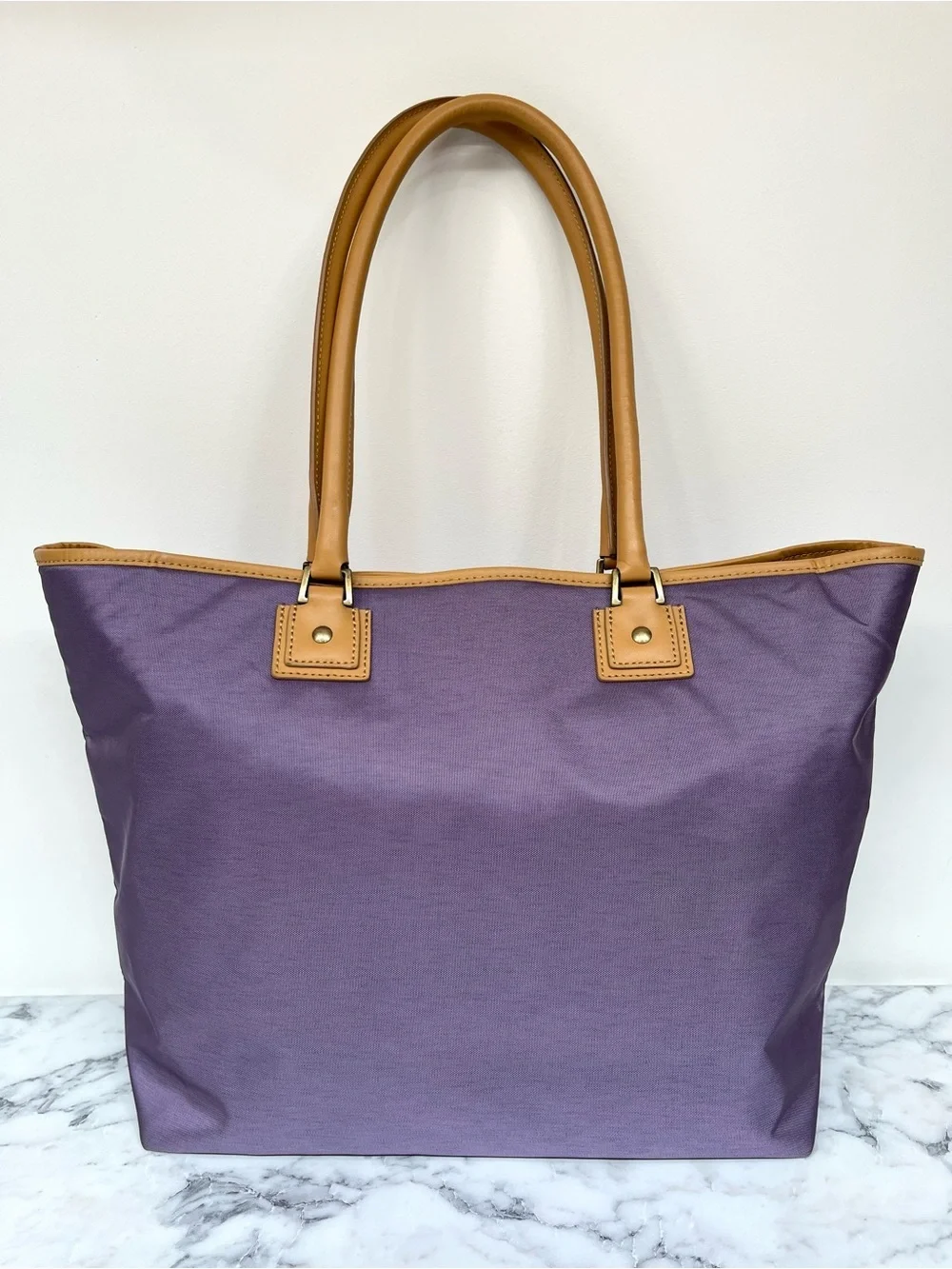 Hartmann purple nylon tote bag leather handles trim travel work bag